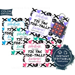 Etiquetas de regalo de San Valentín, juguete editable Tic Tac Toe -tally, tarjeta de San Valentín llavero, profesor de escuela de clase para niños no dulces imprimible favor INSTANTE