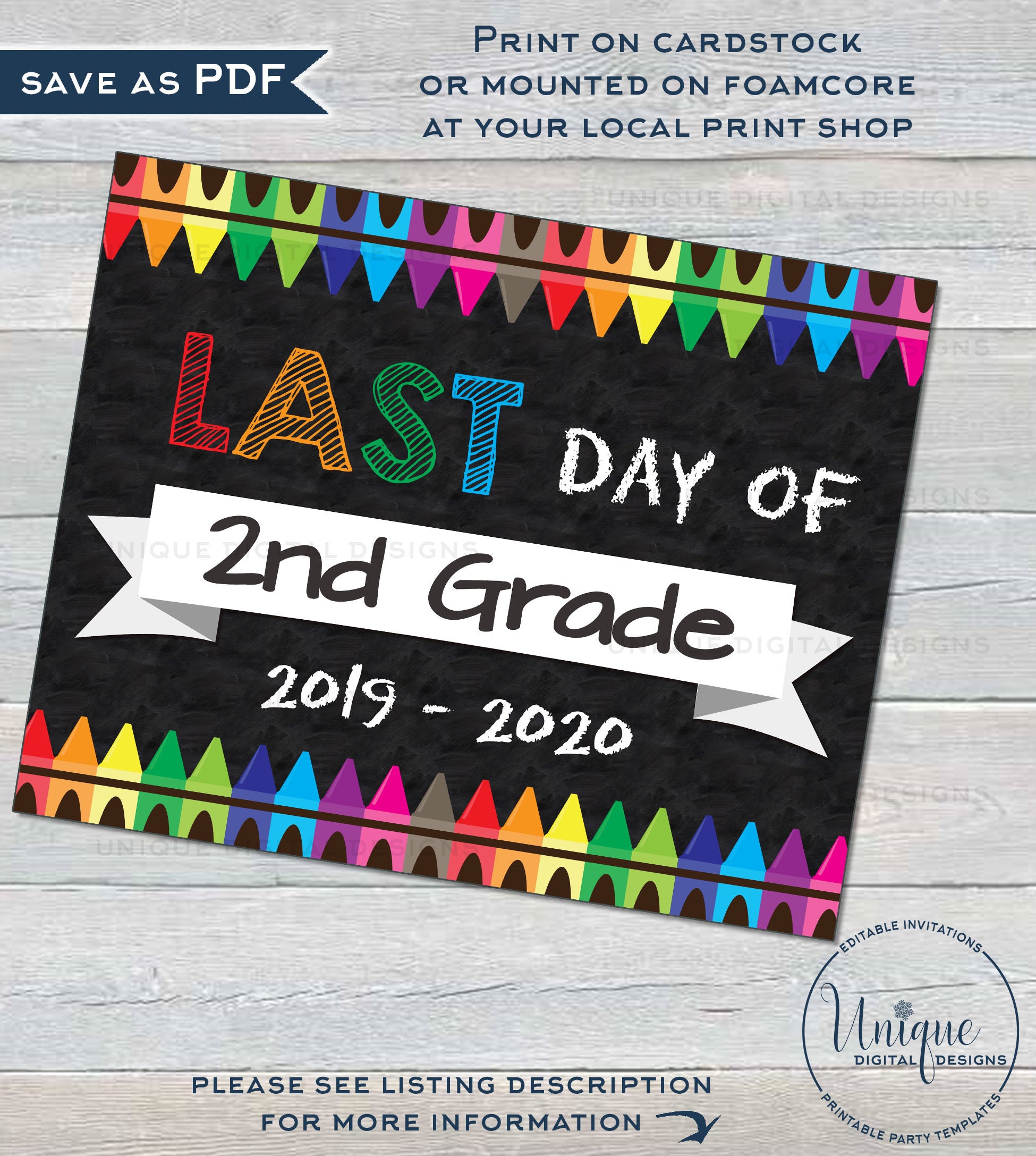 First day of School Chalkboard Sign, Editable reusable Last day School