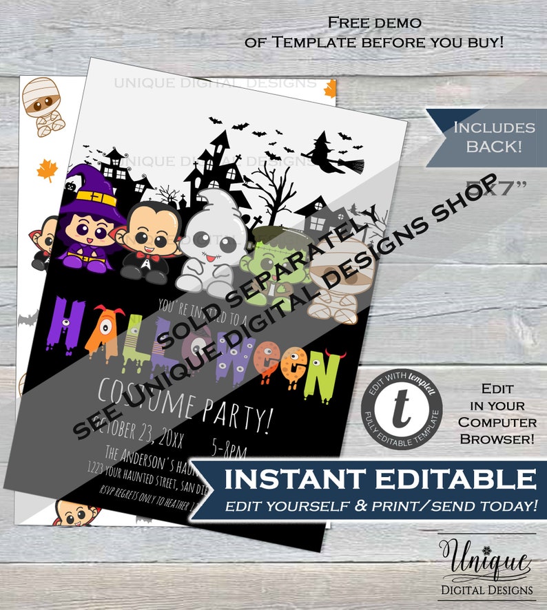 Editable Halloween Birthday Invitation Electronic Invitation Etsy