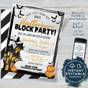 Invitation à une fête de quartier pour Halloween, invitation modifiable à une fête de rue, flyer de fête costumée de quartier, barbecue dans la cour hoa imprimable ACCÈS INSTANTANÉ