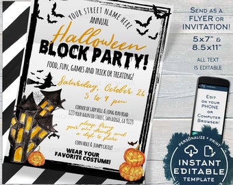 Halloween Block Party Invitation, Editable Street Party Invite, Neighborhood Costume Party Flyer, Backyard BBQ hoa Printable INSTANT ACCESS