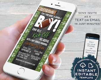 Football Baby Shower Invitation, Editable Football Electronic Invite Baby Boy Football Party Digital Smartphone Invite INSTANT ACCESS USFT