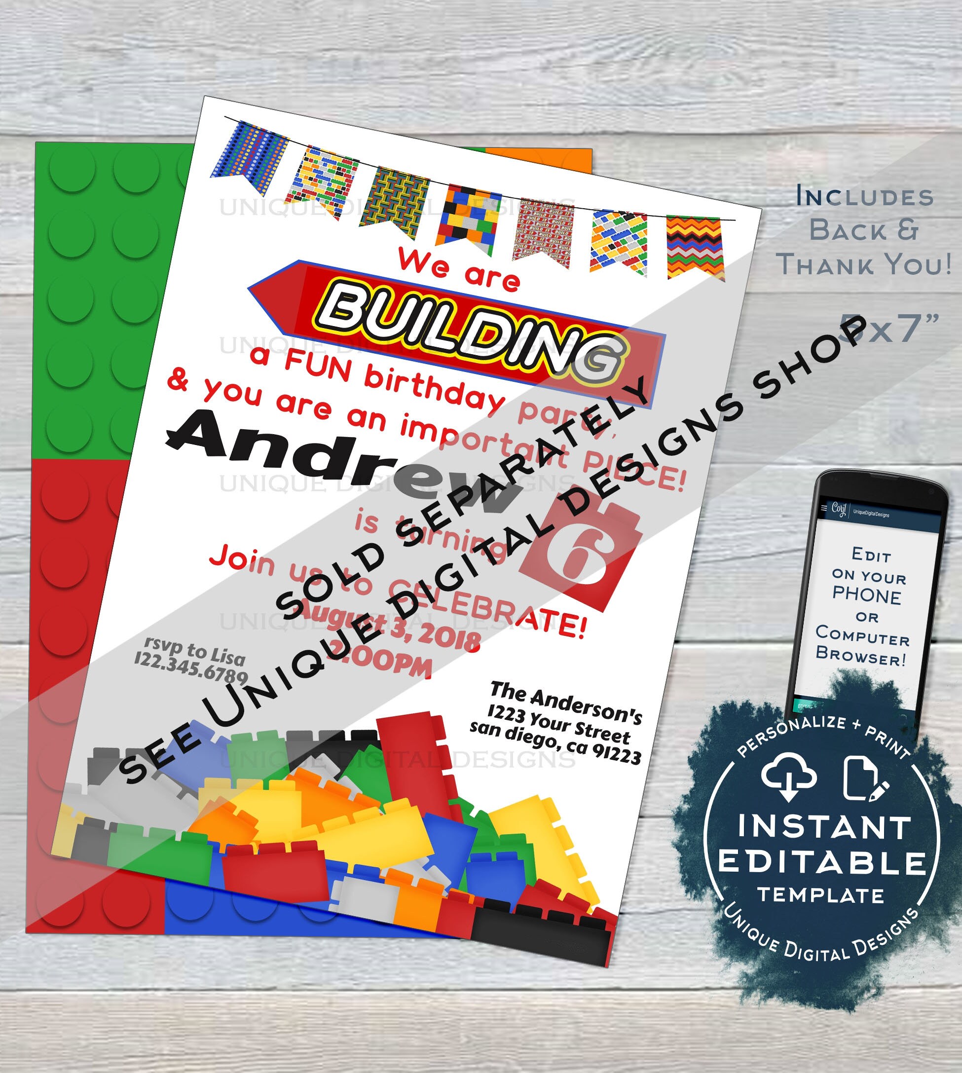 Block Party Invitation, Editable Boys Building Block Birthday Invite ...