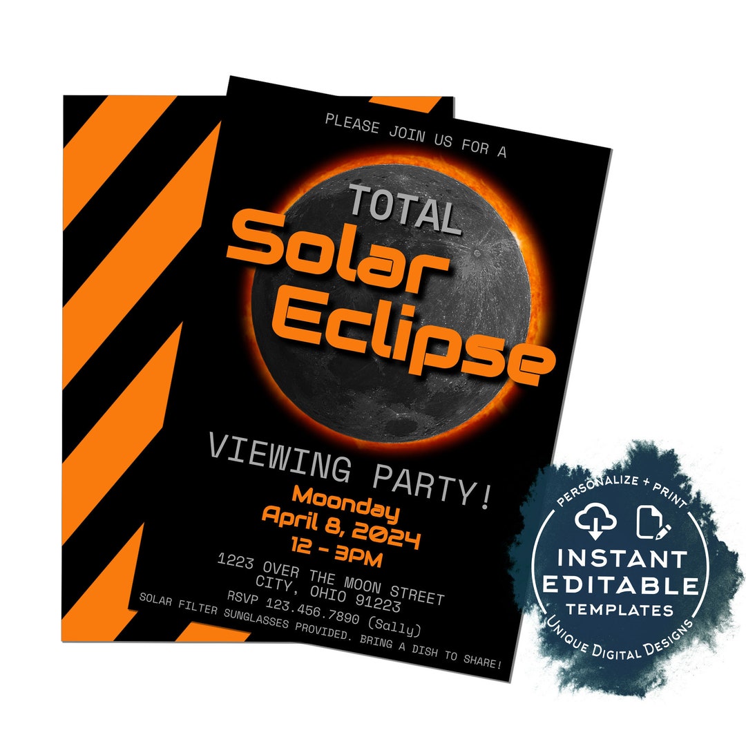 Editable Total Solar Eclipse Viewing Party Invitation, 2024 Solar