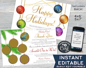 Printable Rodan and Scratch Off Cards, Christmas Happy Holidays, MLM Skincare Thanks Preferred Customer Christmas Gift Custom INSTANT ACCESS