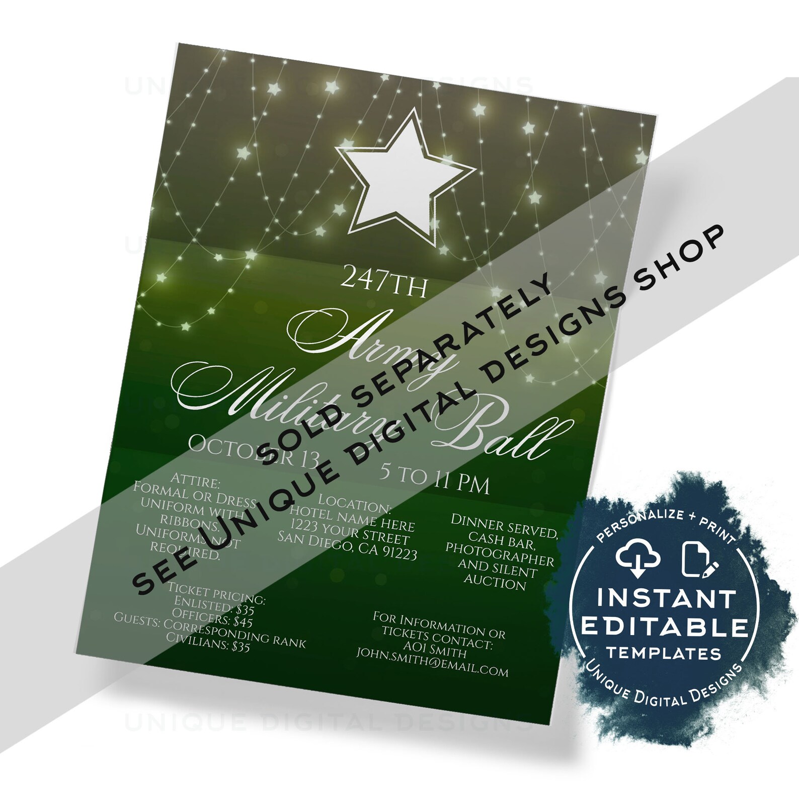 Military Ball Flyer Navy Birthday Ball Invitation Editable Etsy