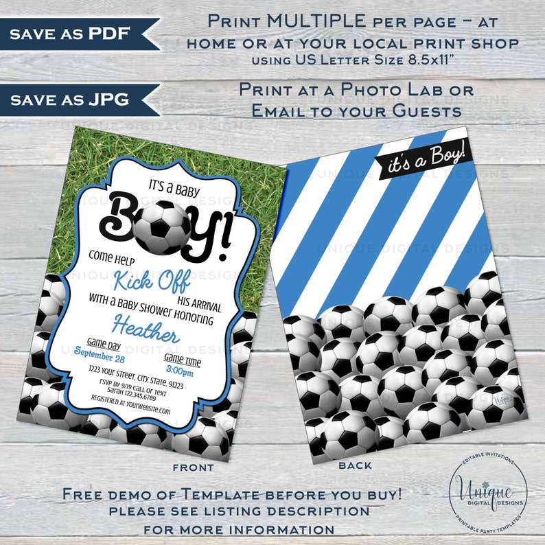 Editable Soccer Baby Shower Invitation, Kick Off Baby Boy Invite, Team Soccer Theme, Printable Thank You Diaper Raffle Books INSTANT ACCESS image 3