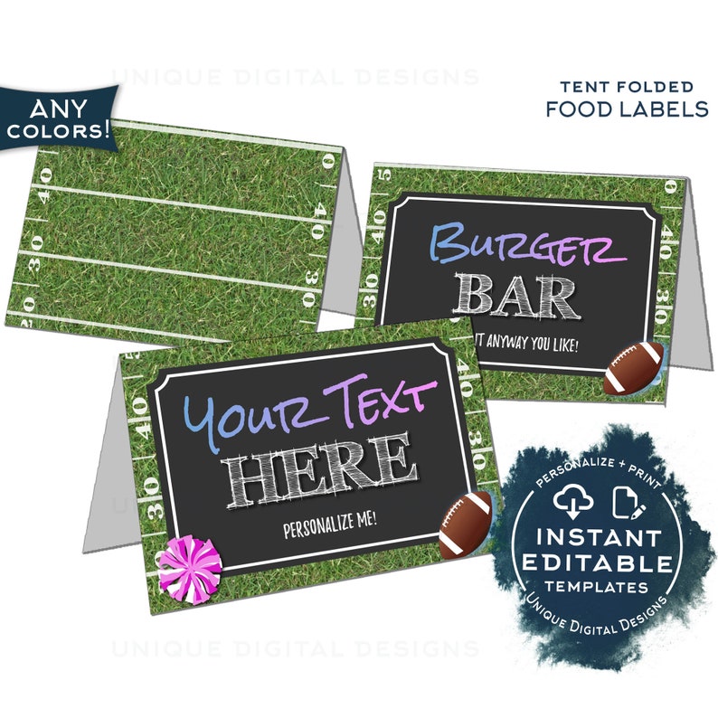 Football Gender Reveal Invitation Kit, Editable Pom Poms or Touchdowns Ticket Invite, He or She Printables, Team Blue Team Pink Baby INSTANT image 9