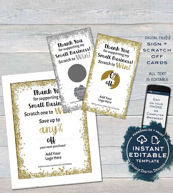 Editable Scratch off Cards Printable Scratch to Win Small - Etsy