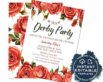 Editable Derby Invitation, Horse Race for the Roses, Races before the Roses Party Invite, Derby Crown dress to impress diy Printable INSTANT