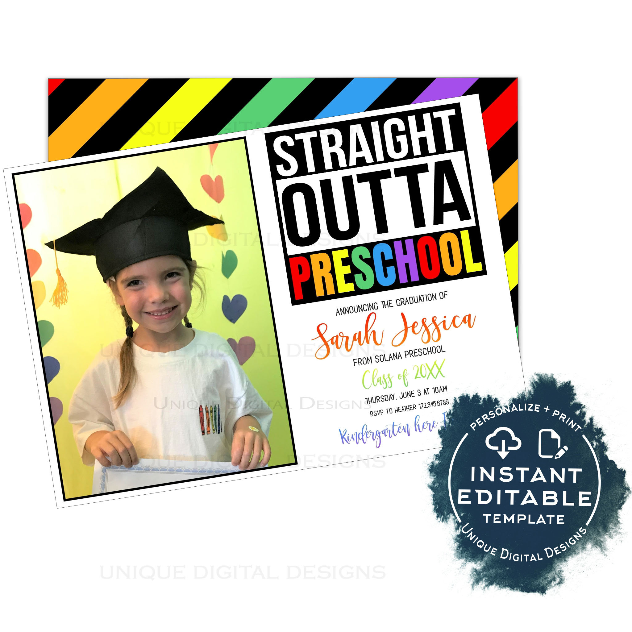 Straight Outta Preschool Graduation Announcement Card Etsy Singapore