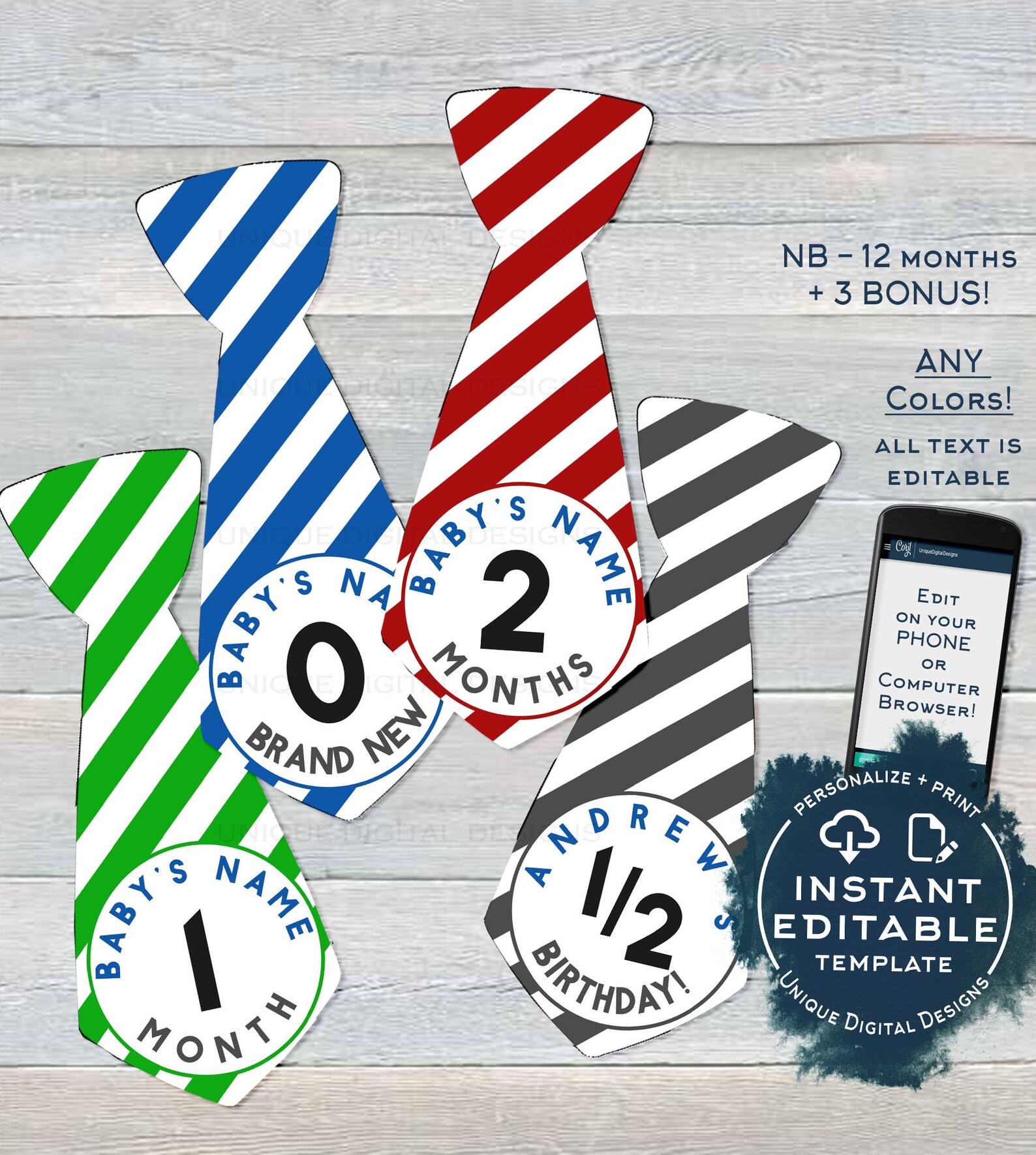 Baby Boy Ties Editable Milestone Stickers for Boy Baby Photo Etsy