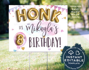 Honk Birthday Yard Sign, Editable Quarantine Parade Drive By Poster, Quarantine Birthday Banner Printable Digital Template INSTANT ACCESS