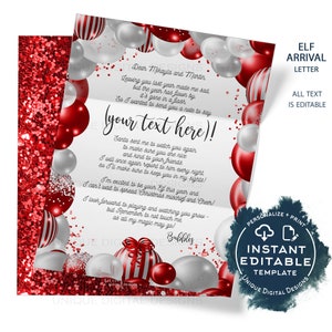 Carta de elfo editable, carta de llegada de elfo, carta personalizada de Papá Noel, accesorio de estante del Polo Norte, carta de elfo navideño imprimible, ACCESO INSTANTÁNEO 8.5x11