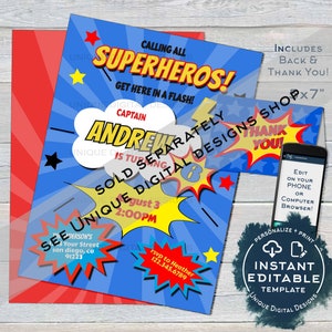 Editable Superhero Invitation, Wonder Party Invite, Super Birthday Invite ANY Age Supergirl, Digital Printable Template INSTANT ACCESS 5x7 image 6