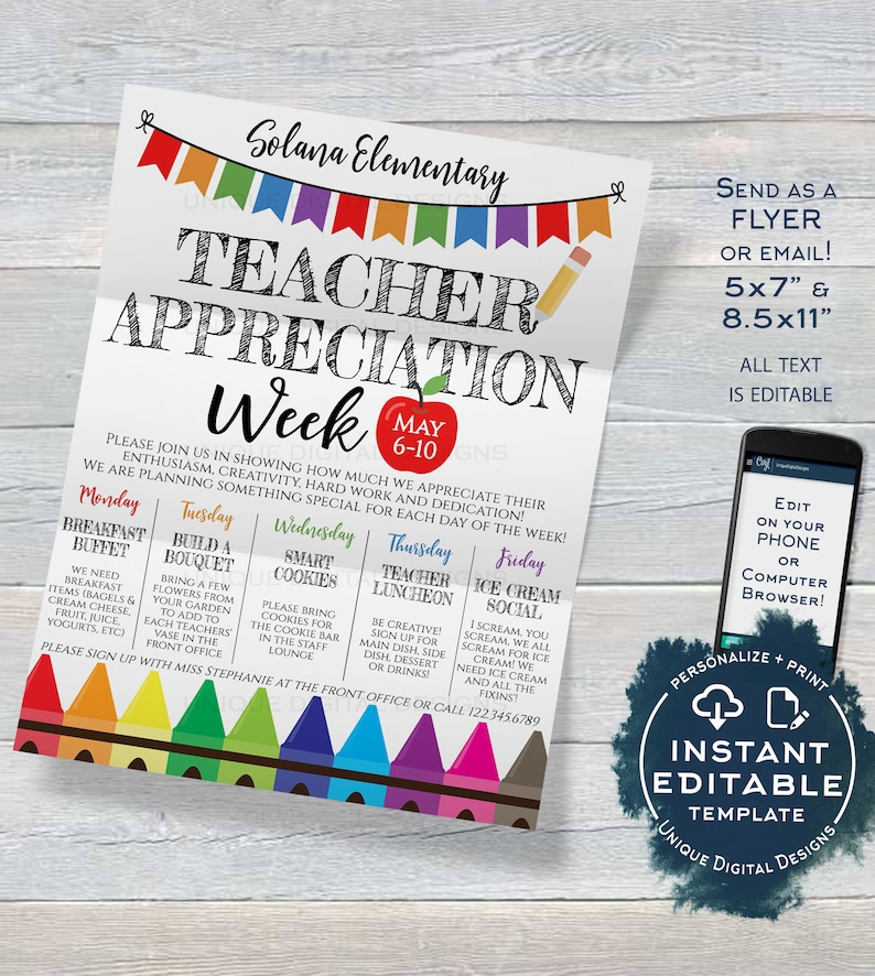 Teacher Appreciation Week Invitation Editable School Staff Etsy
