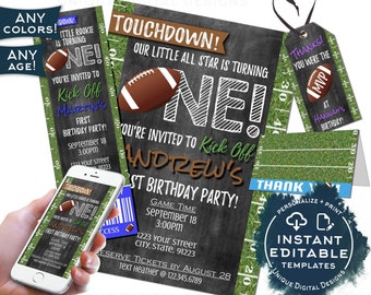 Football Birthday Invitation, Editable First Birthday Invite, Game Time Touchdown One Chalkboard Template, Printable INSTANT ACCESS UBFT