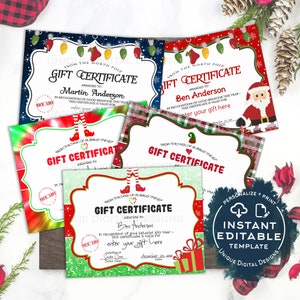 Modelos de certificados de presente de Natal, presente editável do Papai Noel, presente de última hora para meias, carta de despedida de elfo, elfo para impressão INSTANTÂNEA