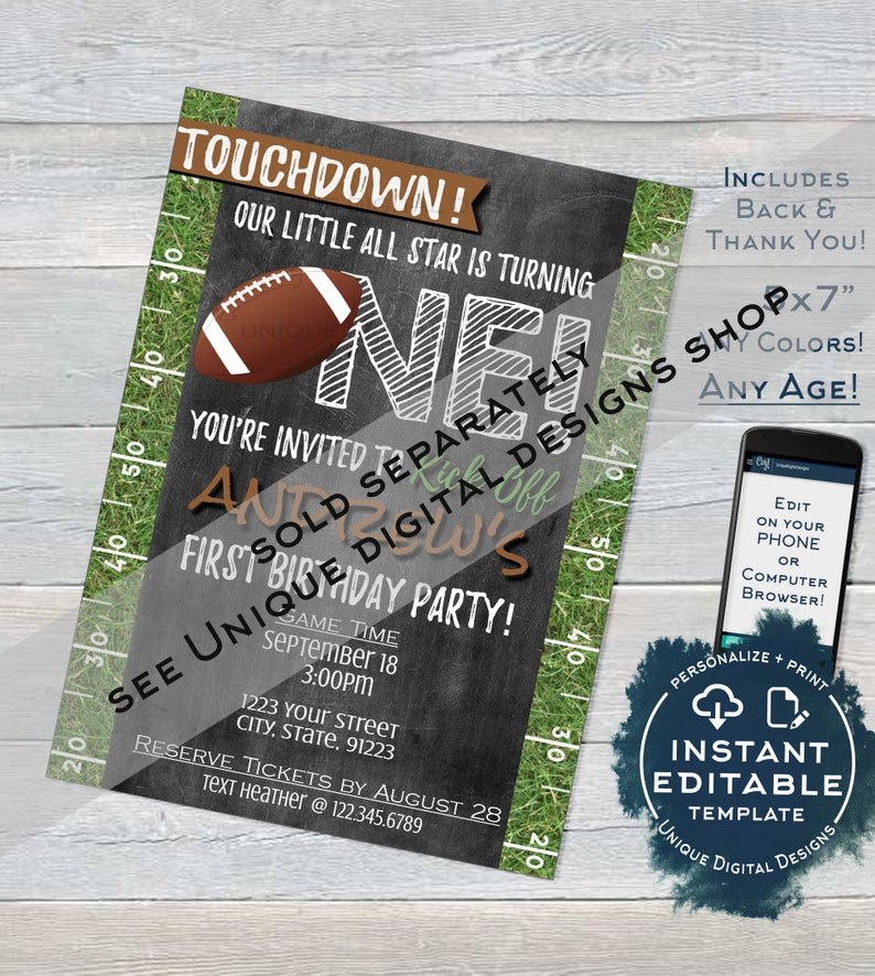 Editable Football Welcome Sign Any Age Sports First Birthday Sign Decoration 1st Football Birthday Printable Template INSTANT ACCESS UBFT