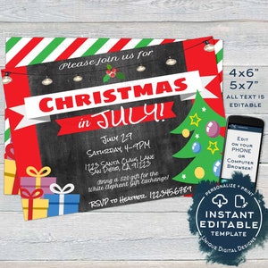 Christmas in July Invitations, Editable July Summer Party Invite, Summer Christmas Party Xmas Personalized Custom Printable INSTANT ACCESS