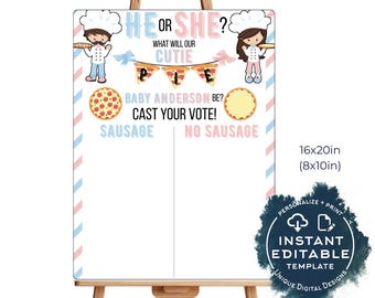 Pizza Gender Reveal Cast your Vote Sign, Editable Italian Baby Reveal, He or She Pizza Party, What will Baby Be Custom Printable diy INSTANT