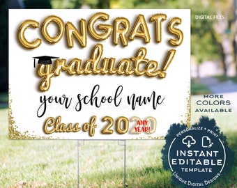 Graduation Yard Sign, Editable Congrats Graduate Drive by Poster Congratulations Class of 2021 Banner Printable Digital Template DIY INSTANT