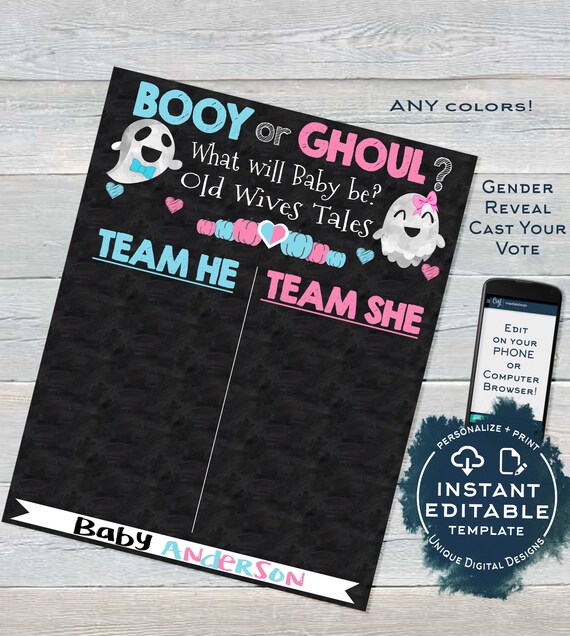 halloween gender reveal party cast your vote sign booy or ghoul ghosts baby reveal chalkboard digital printable instant access 16x20 vote sign