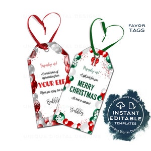 Étiquettes modifiables pour cadeaux de Noël, joyeux Noël personnalisés pour les fêtes, étiquettes cadeaux pour enfants elfes, étiquette cadeau imprimable, ACCÈS INSTANTANÉ