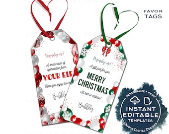 Editable Christmas Gift Tags, Merry Christmas Personalized Holiday Tags, Kids Elf Gift Labels Present Tag Printable Favor Tag INSTANT ACCESS