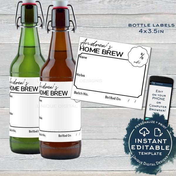 Classic Home Brew Beer Bottle Label, Editable Beer Label Sticker, Brewery Gift for Him, Avery Personalized Custom Printable INSTANT ACCESS