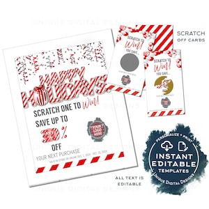 Cartoncini da grattare modificabili, Gratta stampabile per vincere il marchio di piccole imprese, Gratta e vinci per le vacanze di Natale, Regalo di Natale per i clienti IMMEDIATO