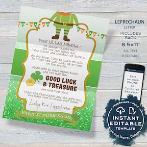 Editable Leprechaun Letter, St Patrick's Day Note, Lucky Irish Leprechaun Trap Message, Personalized Printable Custom INSTANT ACCESS