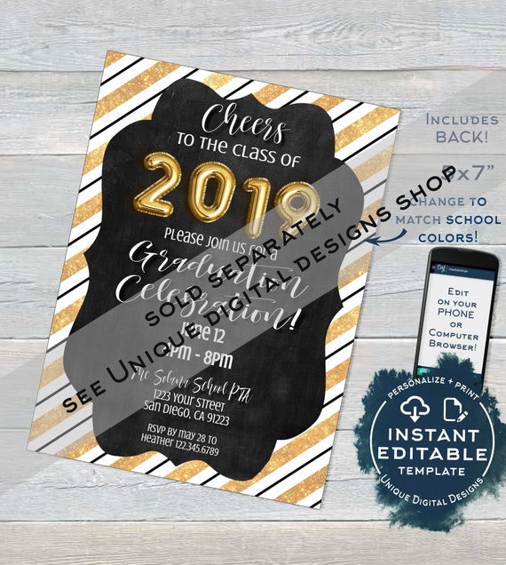 Graduation Card Photo, Editable Grad Announcement Card Class of 2021 High  School Graduate Personalized Custom Printable INSTANT ACCESS 5x7 - Etsy