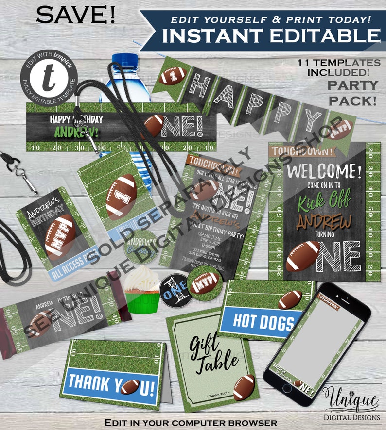Editable Football Welcome Sign Any Age Sports First Birthday Sign Decoration 1st Football Birthday Printable Template INSTANT ACCESS UBFT