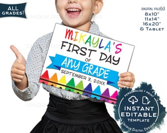 Editable First Day of School Sign, Personalized School Sign, Back to School Printable sign Distance Learning sign - Any Grade - INSTANT