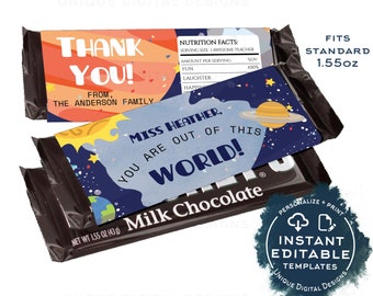 Space Teacher Appreciation Gift, Editable Candy Bar Wrapper Template, Out of this World Teacher Thank You, Chocolate Bar, diy INSTANT 1.55oz