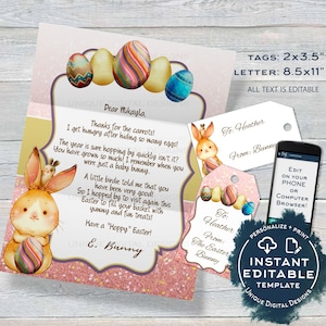 Carta del conejito de Pascua, carta editable de la nota del conejito de Pascua, mensaje de trampa del conejo de Pascua, acceso instantáneo imprimible personalizado diy