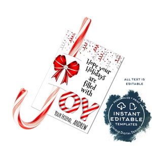 Étiquettes en canne de bonbon, cadeaux de Noël pour enfants, étiquettes de remerciement de Noël modifiables, cartes cadeaux pour la classe, étiquette de bonbon pour étudiants imprimable INSTANTANÉE
