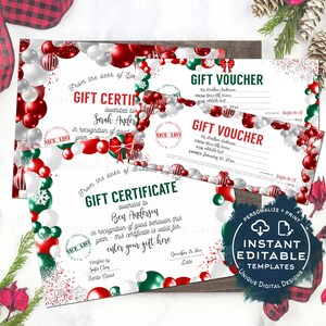Plantilla de certificado de regalo, certificado de regalo editable de Papá Noel, carta de despedida de elfo personalizada, elfo navideño imprimible de último momento, bricolaje INSTANTÁNEO