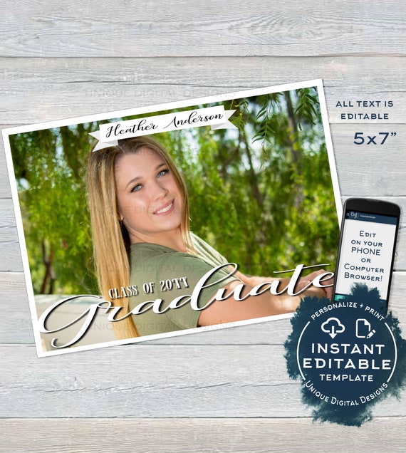 Graduation Card, Editable Photo Grad Announcement Card, Class of 2021, High  School Graduate Personalized Custom Printable INSTANT ACCESS - Etsy