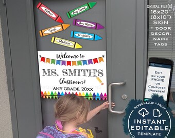 Editable Teacher Door Sign, Reusable Teachers Classroom Decorations, Welcome to First Day of School, Printable Template INSTANT ACCESS UTCR