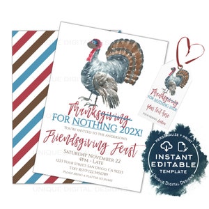 Danke für nichts 2021, Thanksgiving-Party-Einladungen für Freunde, bearbeitbare Party-Einladung für Erwachsene, Freunde-Fest-Feiertagsdruck SOFORT