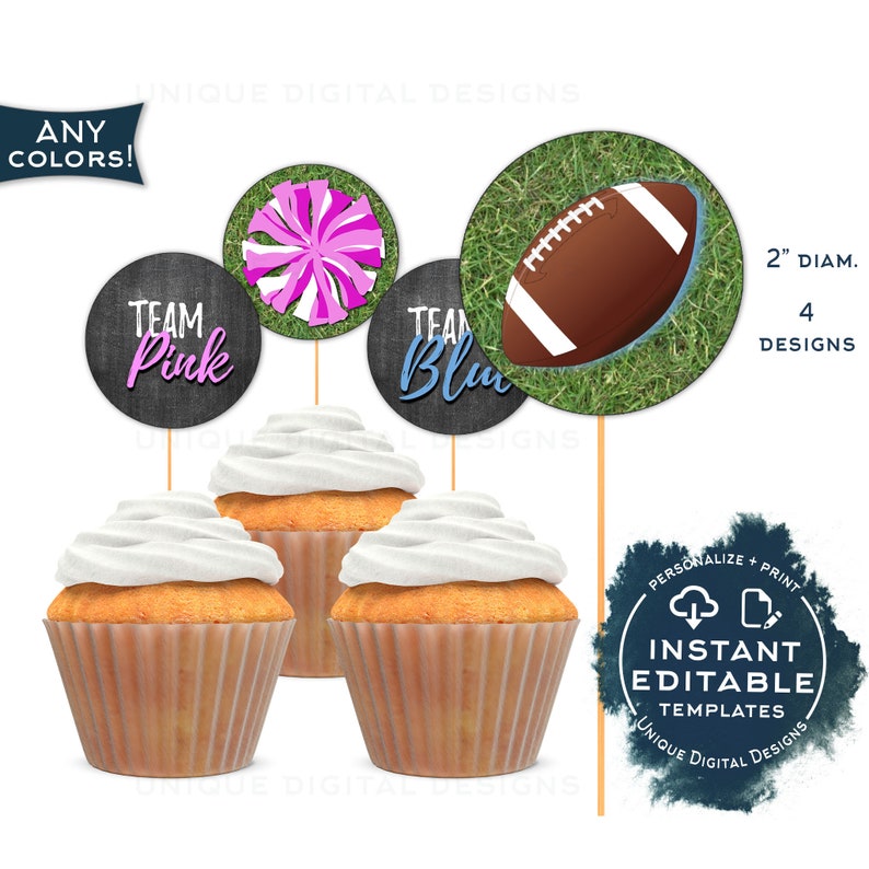 Football Gender Reveal Invitation Kit, Editable Pom Poms or Touchdowns Ticket Invite, He or She Printables, Team Blue Team Pink Baby INSTANT image 7