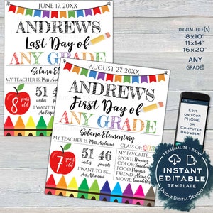 Accesorio de fotografía editable para el regreso a clases, póster virtual del primer día de regreso a clases, letrero de pizarra escolar personalizado para cualquier grado, digital, UTCR INSTANTÁNEO