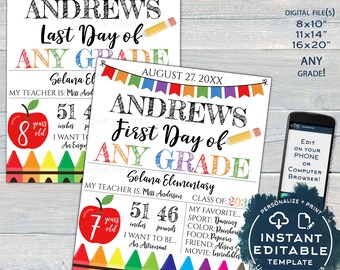 Editable Back to School Photo Prop, Virtual 1st Day Back to School Poster Personalized School Chalkboard Sign Any Grade Digital INSTANT UTCR