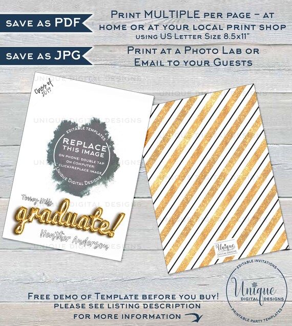 Graduation Card Photo, Editable Grad Announcement Card Class of 2021 High  School Graduate Personalized Custom Printable INSTANT ACCESS 5x7 - Etsy