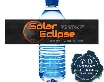 Editable Total Solar Eclipse Viewing Party Water Labels, 2024 Solar Eclipse Party Decor, Viewing Party Printable Decorations diy INSTANT