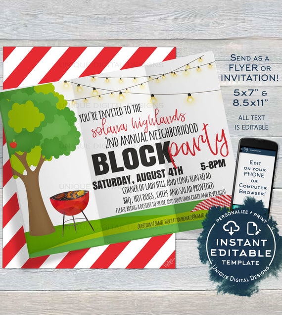 Free custom printable block party poster templates