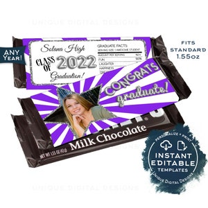 Chocolate Graduation Party Decorations, Editable Candy Bar Wrapper Template, Class of 2021, Chocolate Bar, Printable INSTANT ACCESS 1.55oz