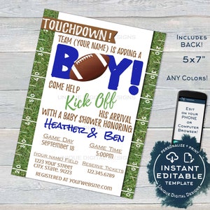 Football Baby Shower Invitations, Editable Baby Sprinkle Baby Boy Invite, Kick Off Its a Boy Touchdown, diy Printable INSTANT ACCESS USFT